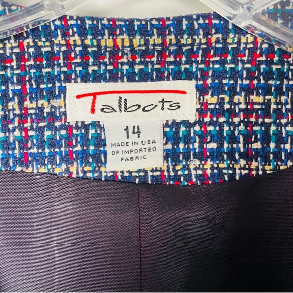 Vintage Talbots red white blue silk tweed open preppy office blazer jacket 14 - Picture 4 of 8